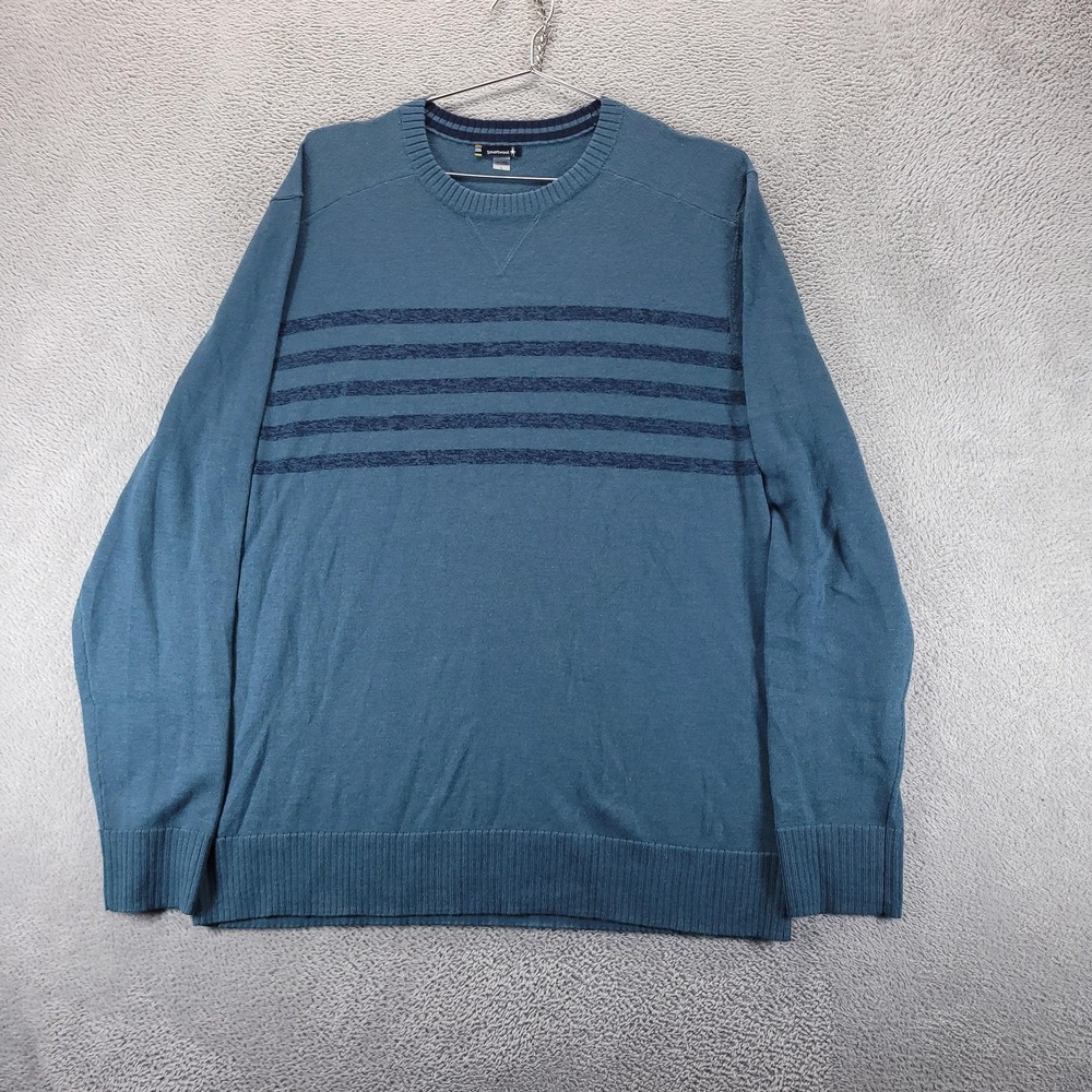 Smartwool Sweater Mens L Blue Striped Crew Neck Merino Wool Pullover Lightweight